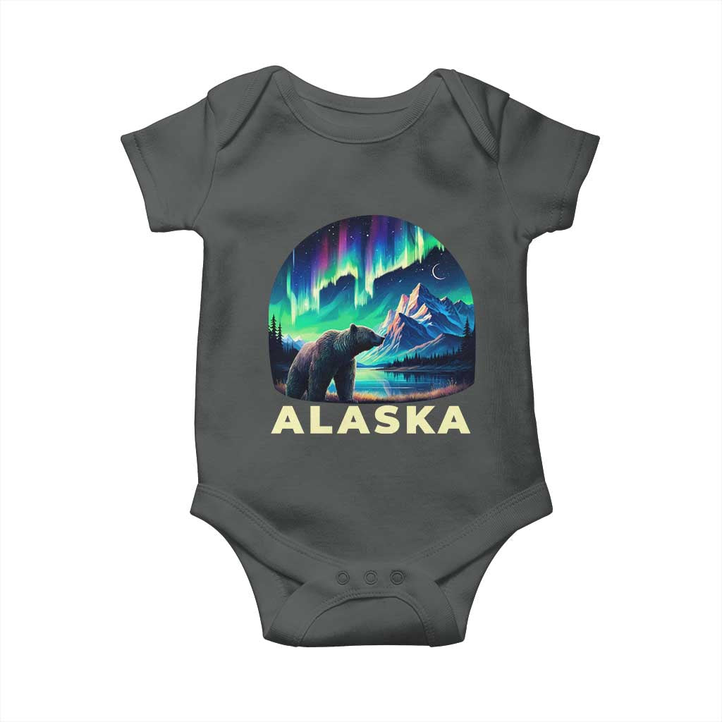 Bear Alaska Baby Onesie Alaskan Night Sky Northern Lights Aurora TS10 Dark Heather Print Your Wear