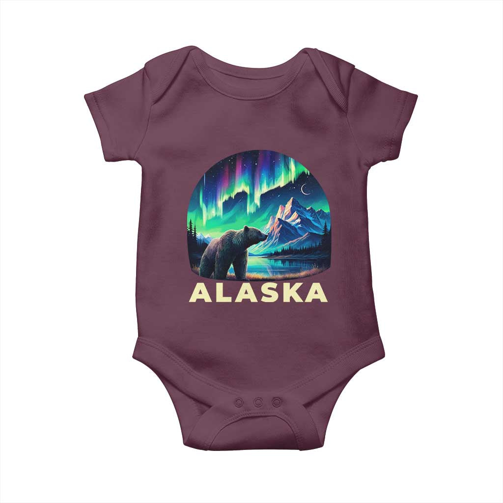 Bear Alaska Baby Onesie Alaskan Night Sky Northern Lights Aurora TS10 Maroon Print Your Wear