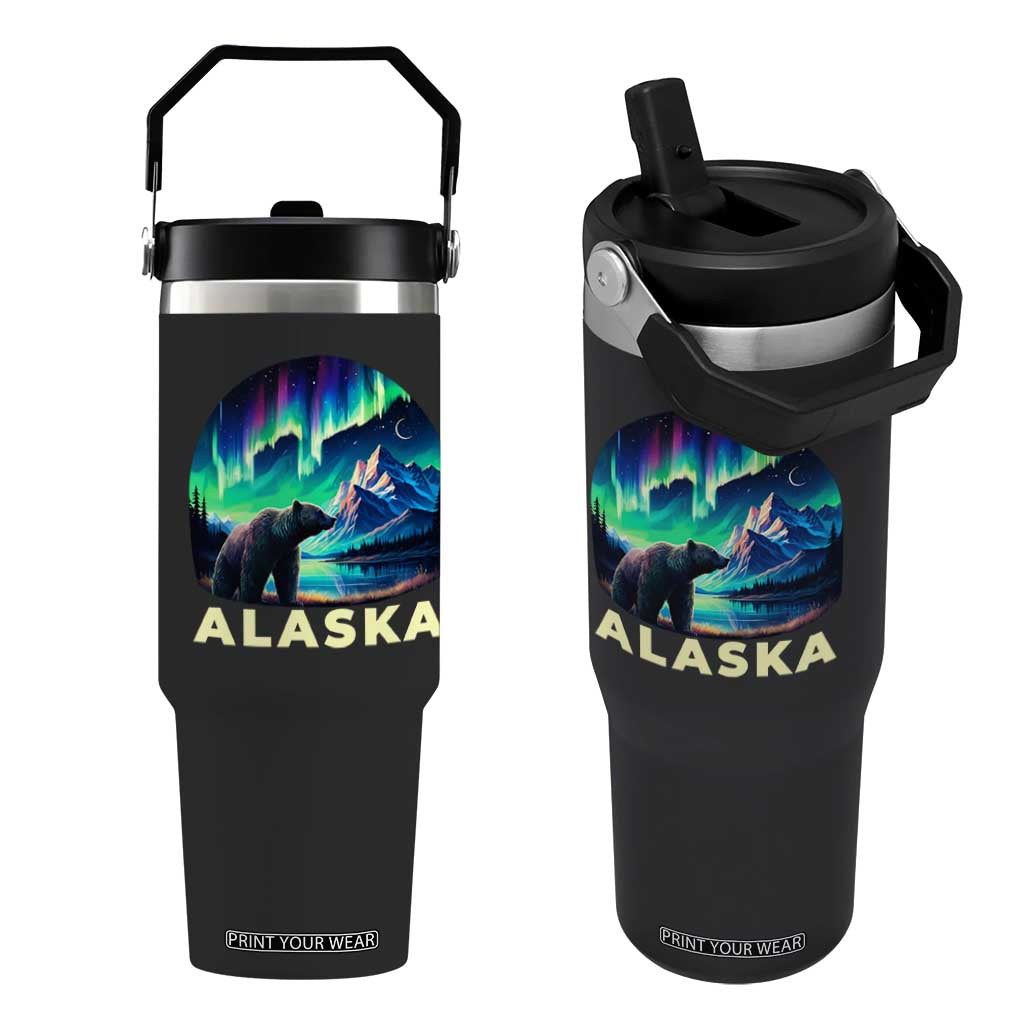 Bear Alaska Flip Straw Tumbler Alaskan Night Sky Northern Lights Aurora TS10 One Size: 30 oz Black Print Your Wear