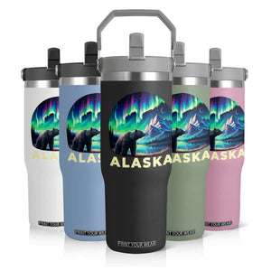 Bear Alaska Flip Straw Tumbler Alaskan Night Sky Northern Lights Aurora TS10 Print Your Wear