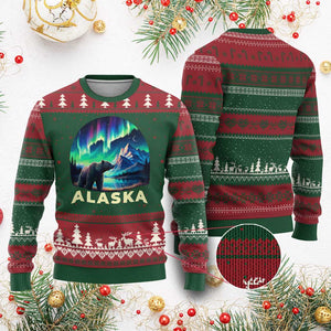 Bear Alaska Ugly Christmas Sweater Alaskan Night Sky Northern Lights Aurora TS10 Red Green Print Your Wear