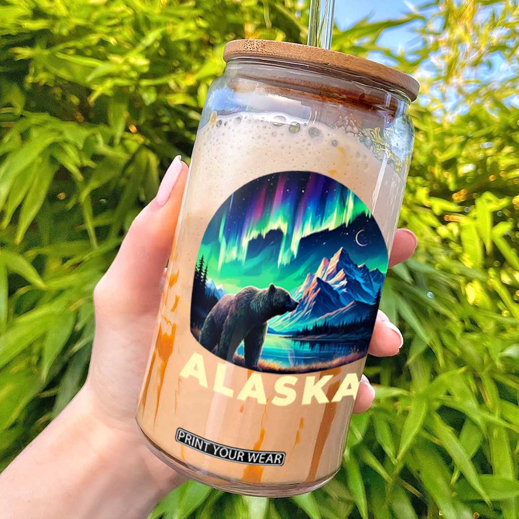 Bear Alaska Glass Can Alaskan Night Sky Northern Lights Aurora TS10 Black Print Your Wear