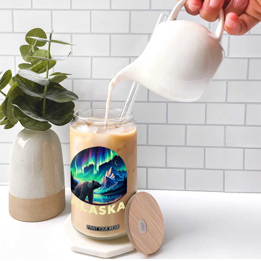 Bear Alaska Glass Can Alaskan Night Sky Northern Lights Aurora TS10 Print Your Wear