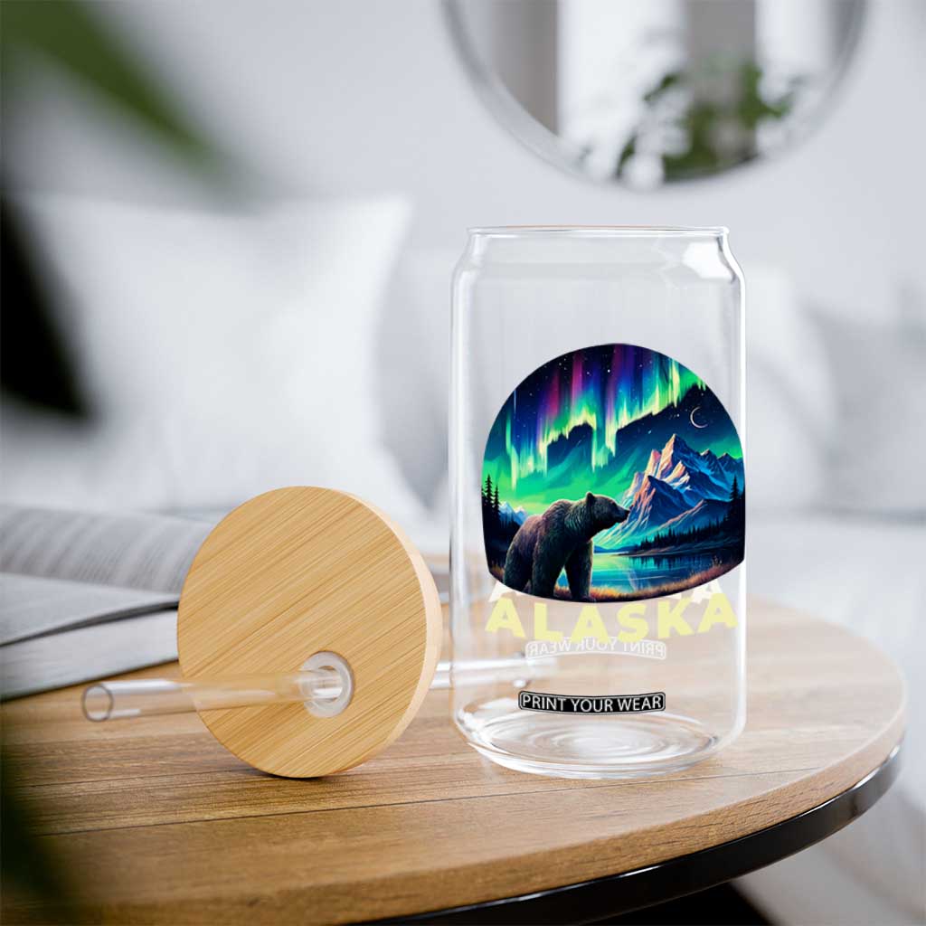Bear Alaska Glass Can Alaskan Night Sky Northern Lights Aurora TS10 Print Your Wear