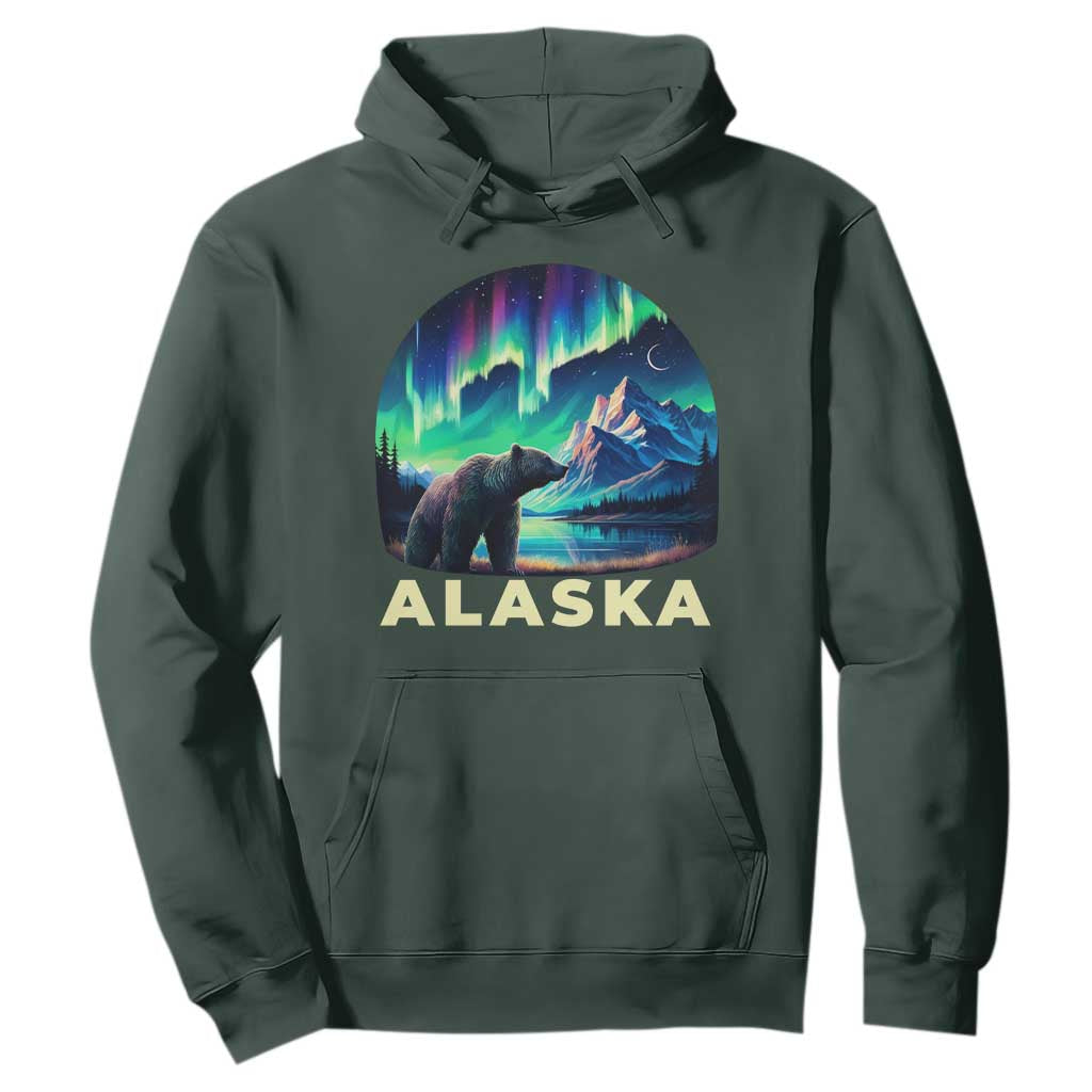 Bear Alaska Hoodie Alaskan Night Sky Northern Lights Aurora TS10 Dark Forest Green Print Your Wear