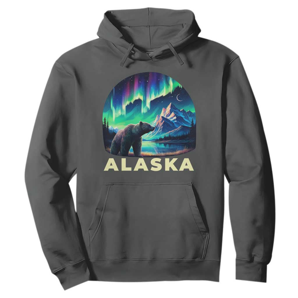 Bear Alaska Hoodie Alaskan Night Sky Northern Lights Aurora TS10 Dark Heather Print Your Wear