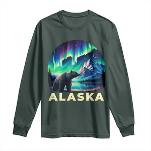 Bear Alaska Long Sleeve Shirt Alaskan Night Sky Northern Lights Aurora TS10 Dark Forest Green Print Your Wear