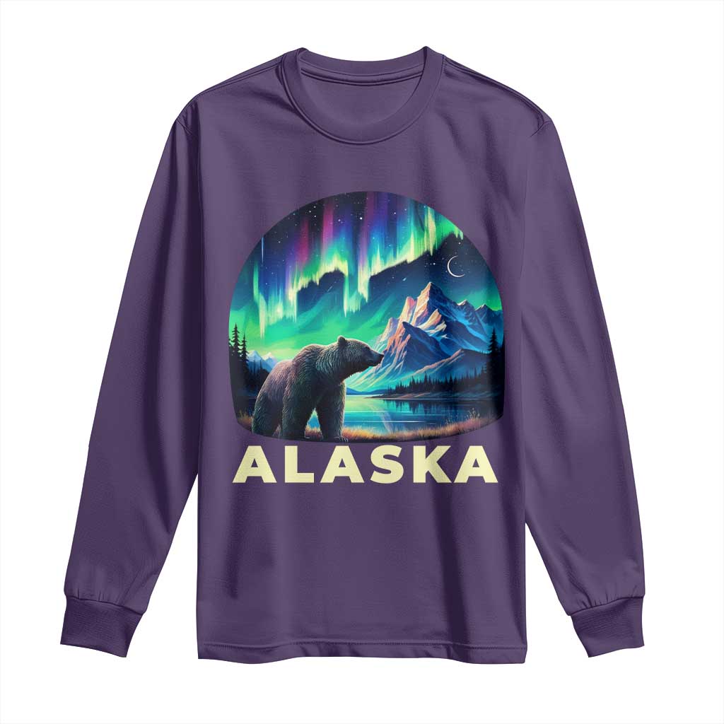Bear Alaska Long Sleeve Shirt Alaskan Night Sky Northern Lights Aurora TS10 Purple Print Your Wear