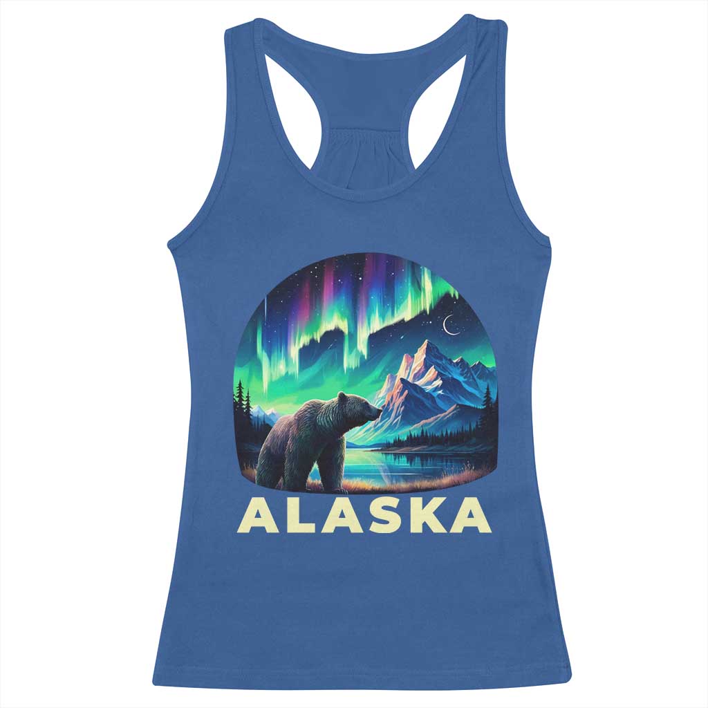 Bear Alaska Racerback Tank Top Alaskan Night Sky Northern Lights Aurora TS10 Royal Blue Print Your Wear