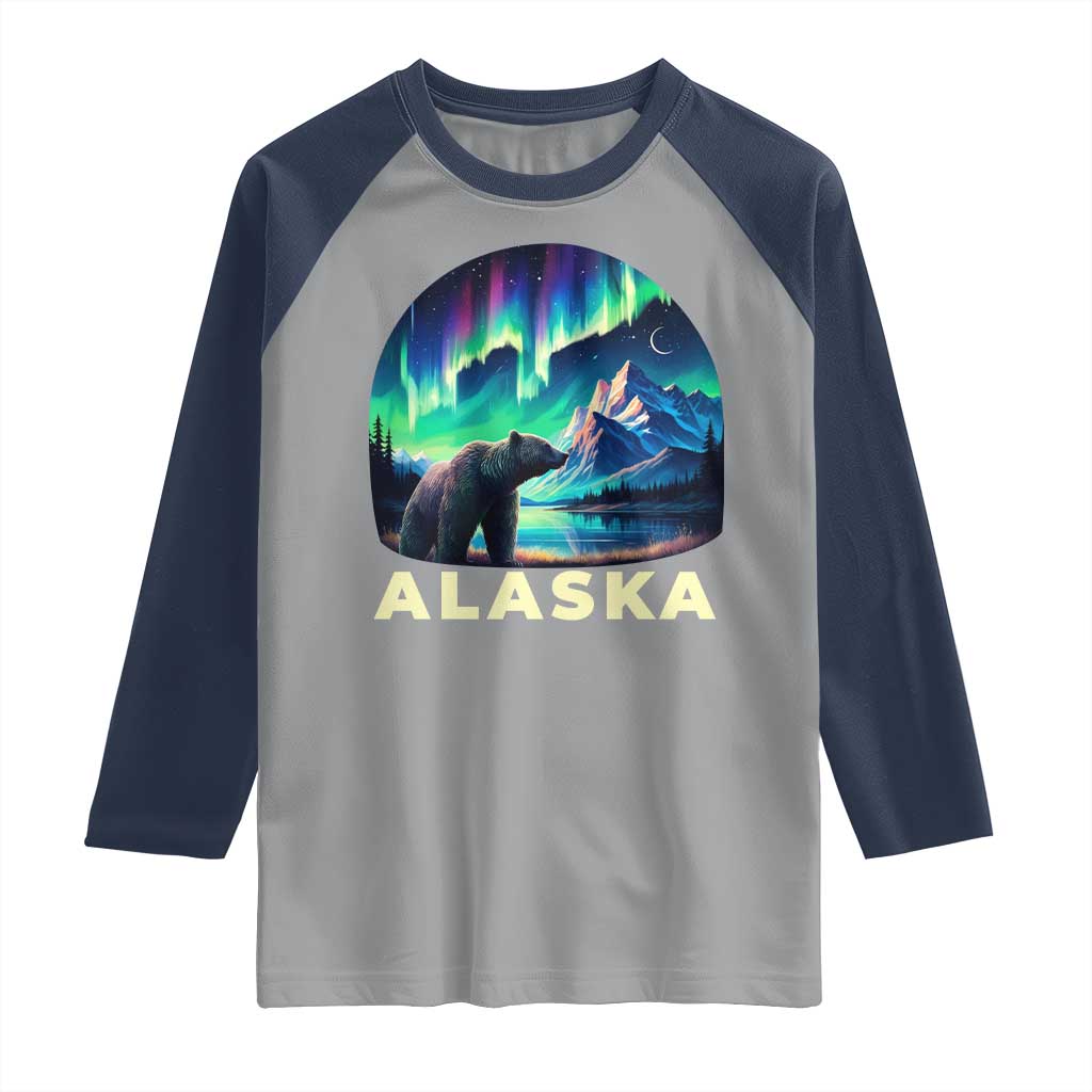 Bear Alaska Raglan Shirt Alaskan Night Sky Northern Lights Aurora TS10 Sport Gray Navy Print Your Wear