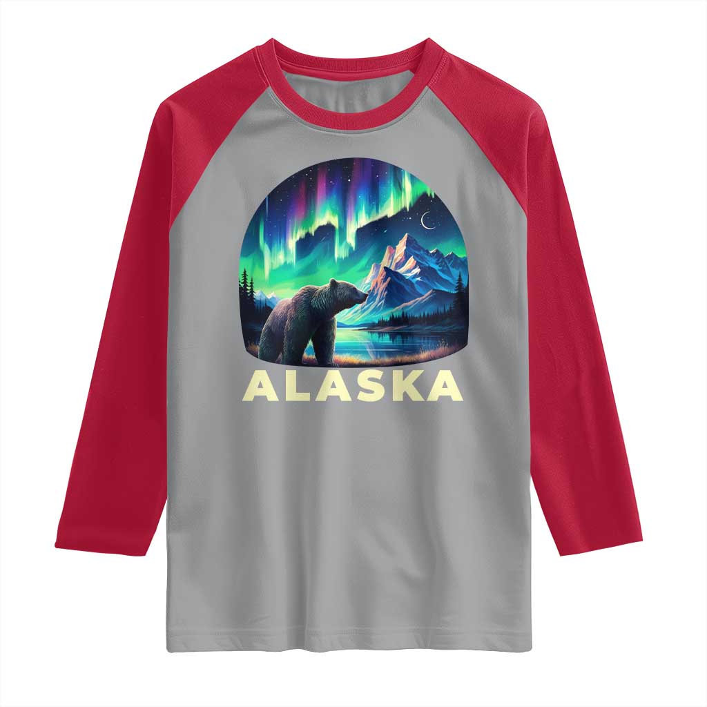 Bear Alaska Raglan Shirt Alaskan Night Sky Northern Lights Aurora TS10 Sport Gray Red Print Your Wear