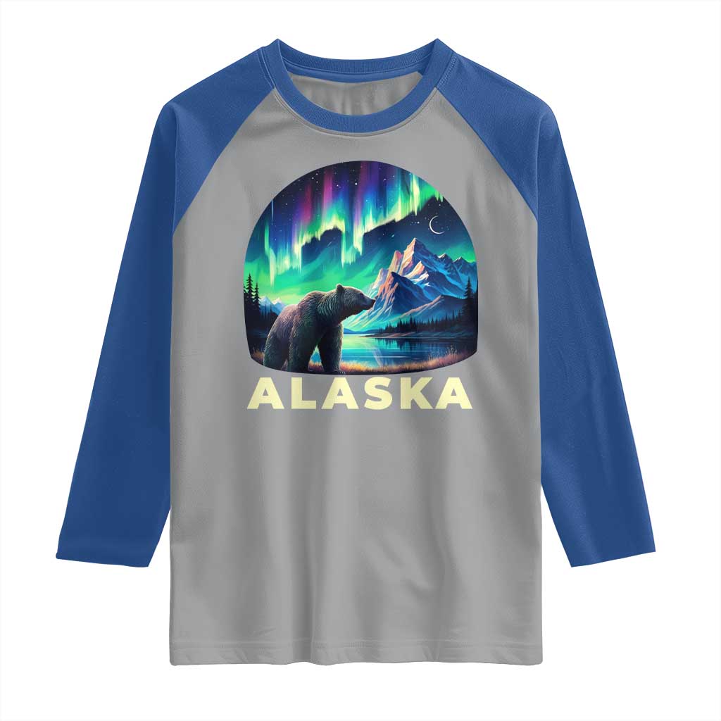 Bear Alaska Raglan Shirt Alaskan Night Sky Northern Lights Aurora TS10 Sport Gray Royal Print Your Wear