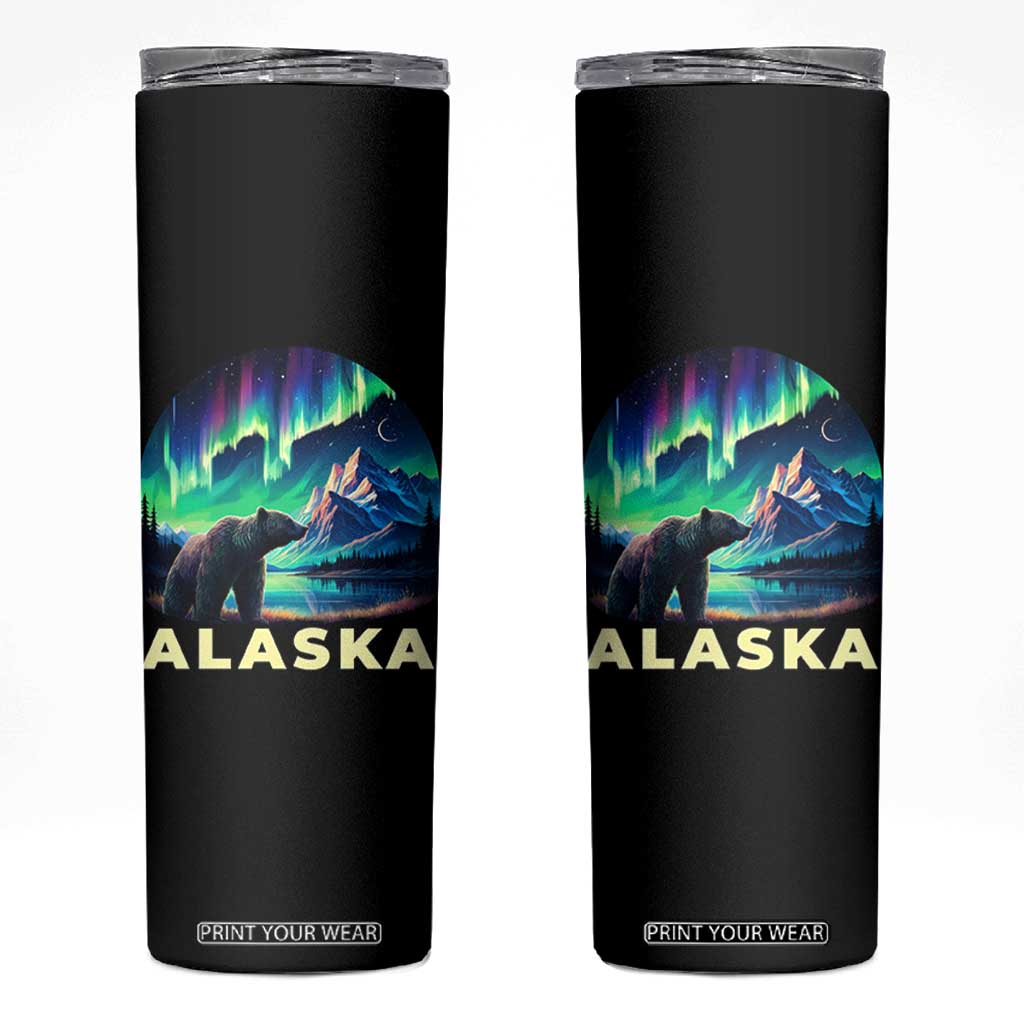 Bear Alaska Skinny Tumbler Alaskan Night Sky Northern Lights Aurora TS10 Black Print Your Wear