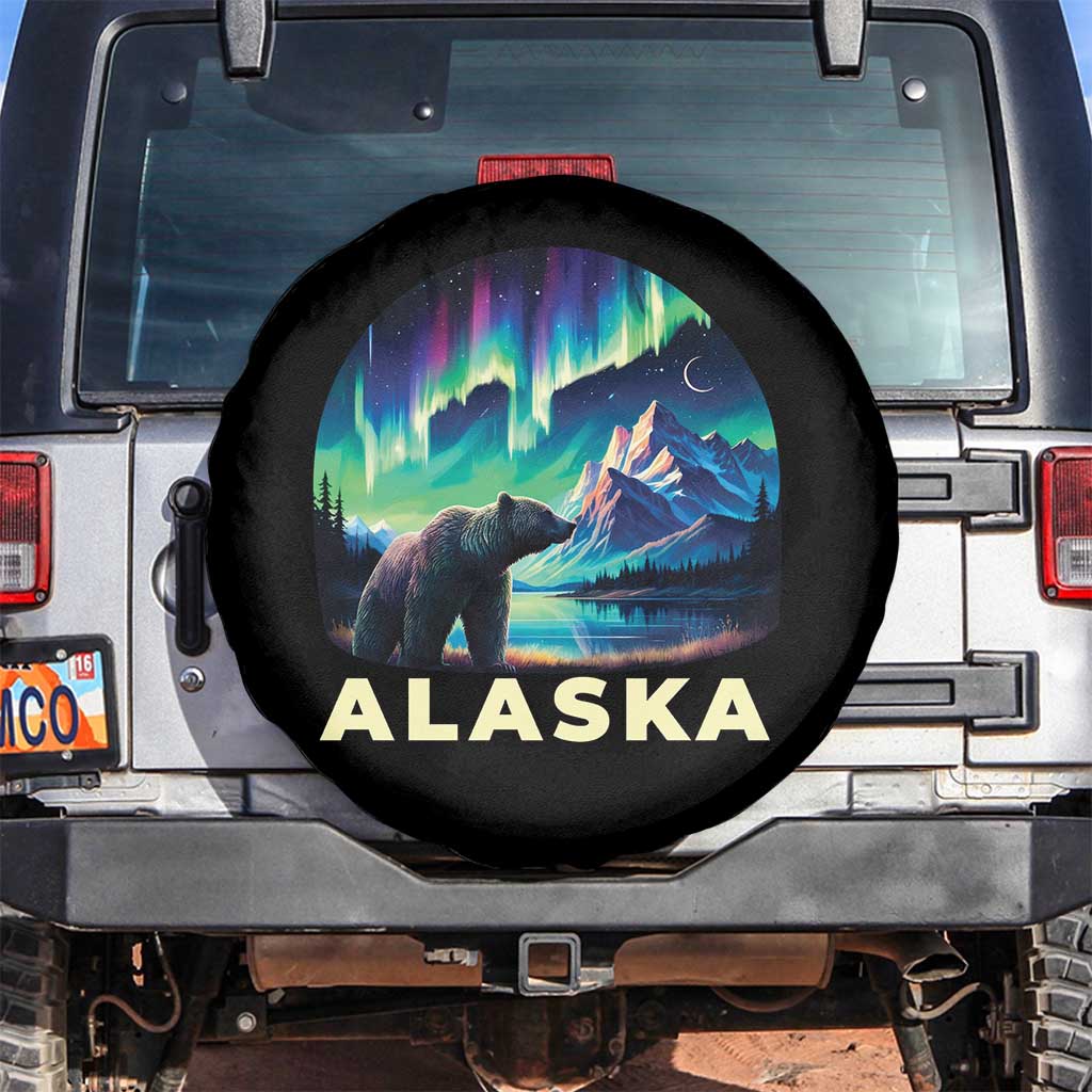 Bear Alaska Spare Tire Cover Alaskan Night Sky Northern Lights Aurora TS10 No hole Black Print Your Wear