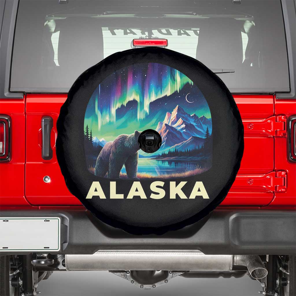 Bear Alaska Spare Tire Cover Alaskan Night Sky Northern Lights Aurora TS10 Black Print Your Wear