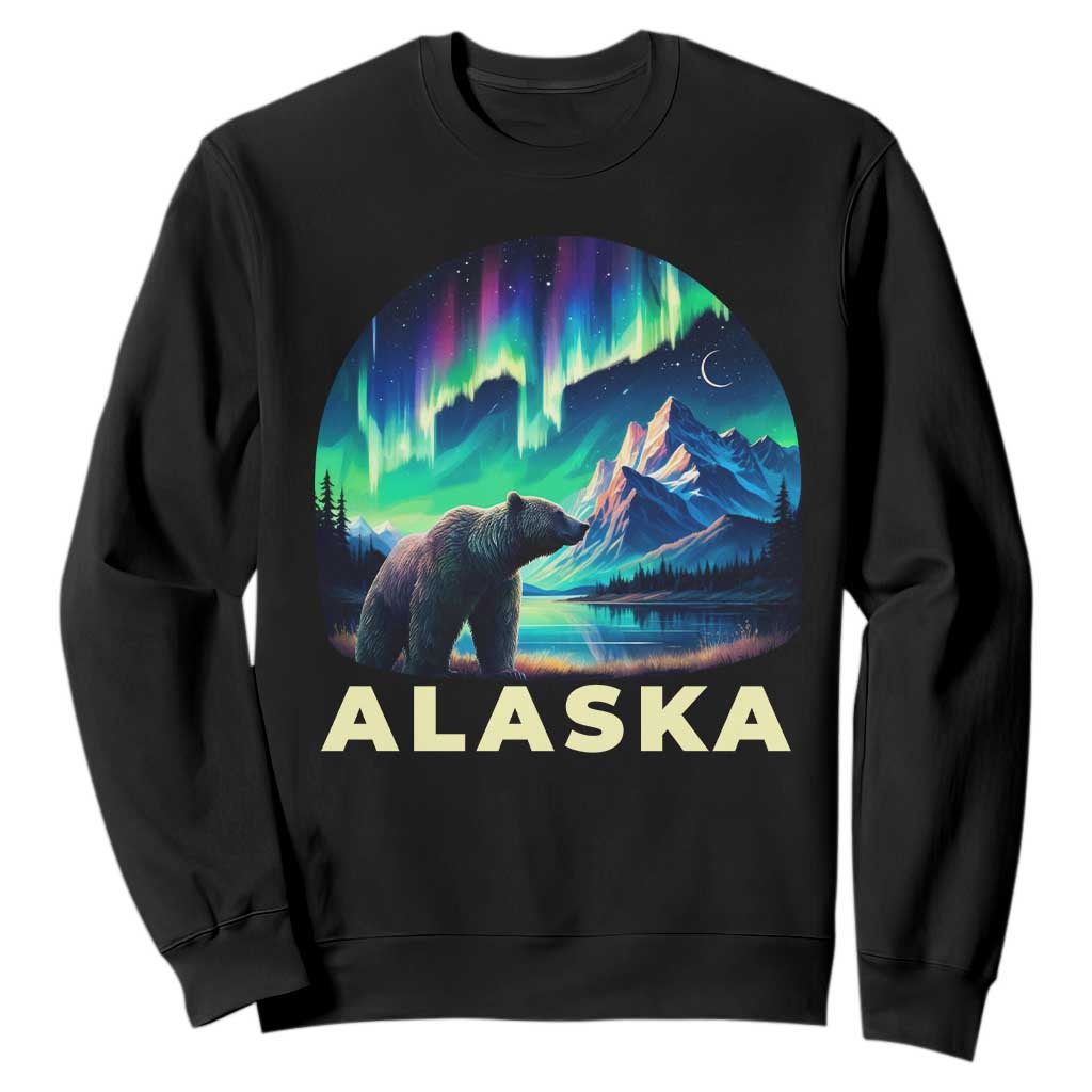 Bear Alaska Sweatshirt Alaskan Night Sky Northern Lights Aurora TS10 Black Print Your Wear