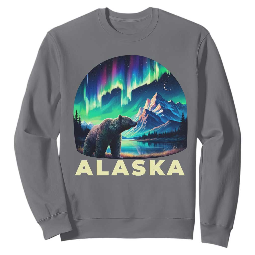 Bear Alaska Sweatshirt Alaskan Night Sky Northern Lights Aurora TS10 Charcoal Print Your Wear