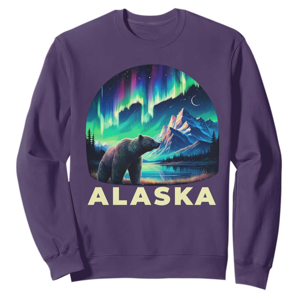 Bear Alaska Sweatshirt Alaskan Night Sky Northern Lights Aurora TS10 Purple Print Your Wear