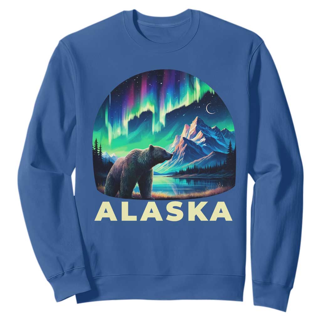 Bear Alaska Sweatshirt Alaskan Night Sky Northern Lights Aurora TS10 Royal Blue Print Your Wear