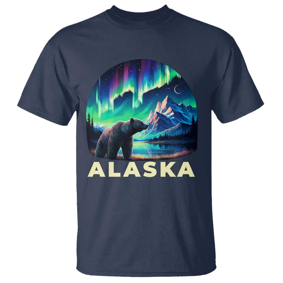 Bear Alaska T Shirt Alaskan Night Sky Northern Lights Aurora TS10 Navy Print Your Wear
