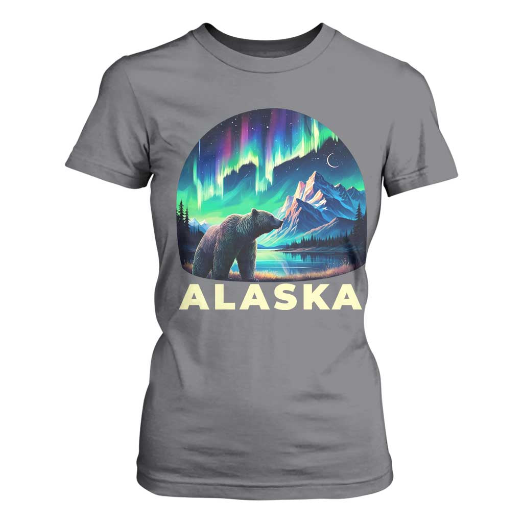 Bear Alaska T Shirt For Women Alaskan Night Sky Northern Lights Aurora TS10 Charcoal Print Your Wear