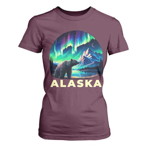 Bear Alaska T Shirt For Women Alaskan Night Sky Northern Lights Aurora TS10 Maroon Print Your Wear