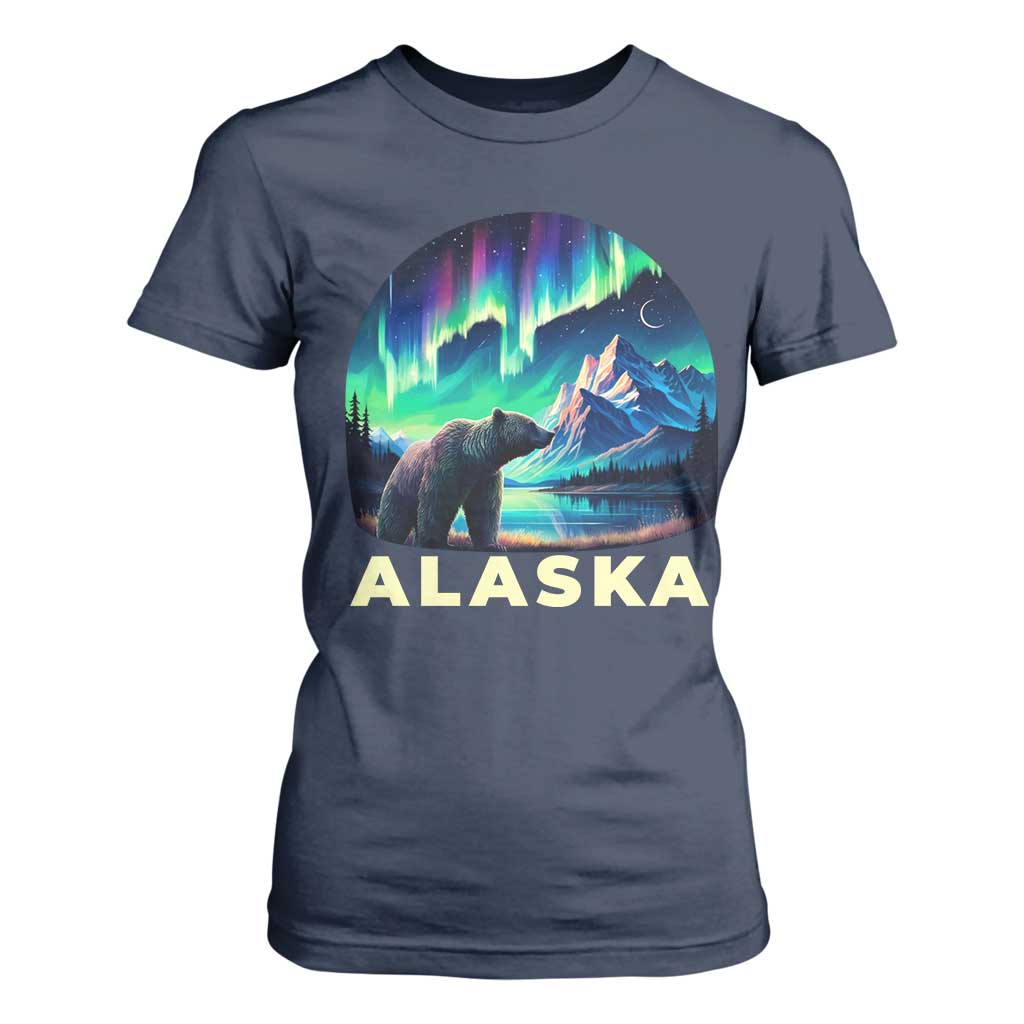 Bear Alaska T Shirt For Women Alaskan Night Sky Northern Lights Aurora TS10 Navy Print Your Wear