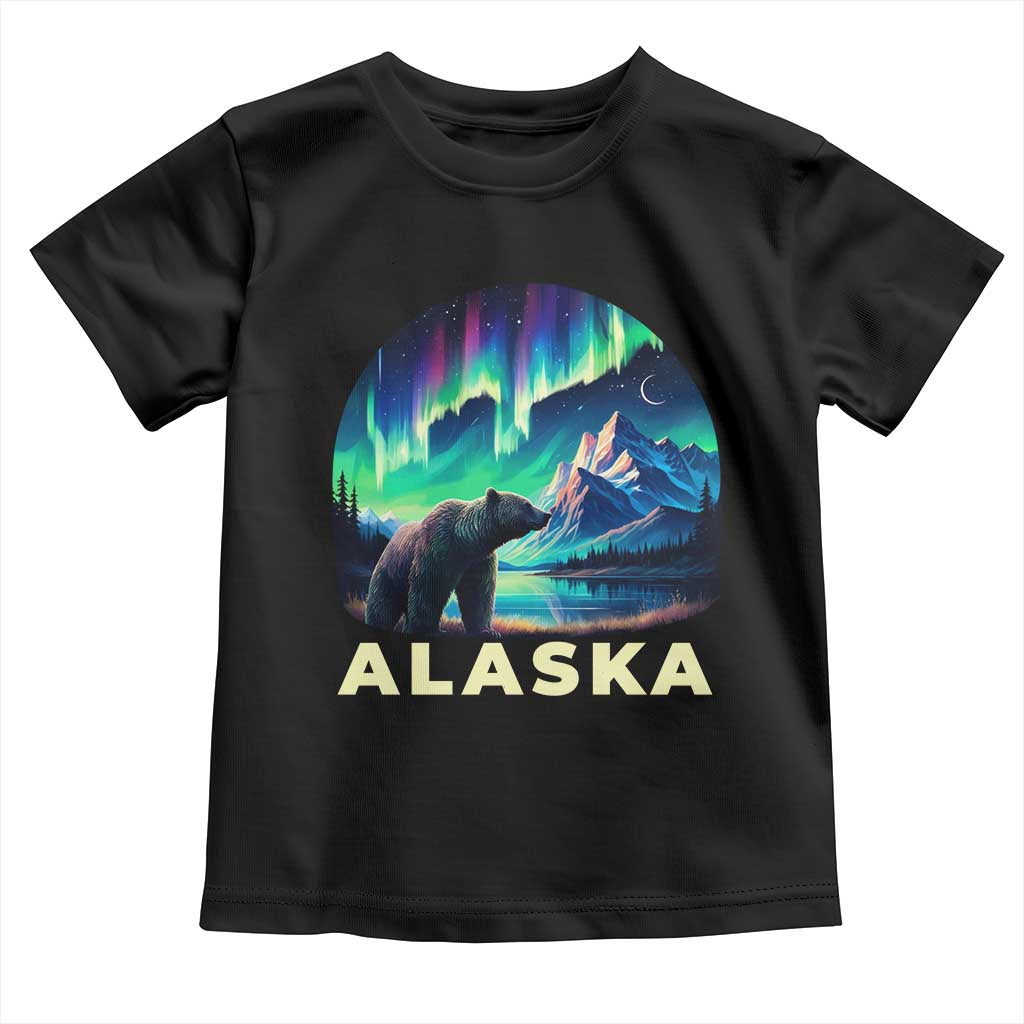 Bear Alaska Toddler T Shirt Alaskan Night Sky Northern Lights Aurora TS10 Black Print Your Wear