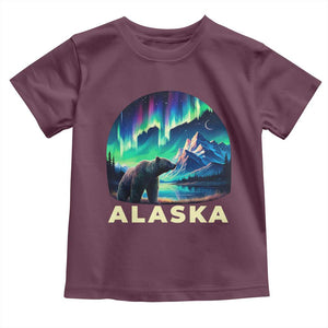 Bear Alaska Toddler T Shirt Alaskan Night Sky Northern Lights Aurora TS10 Maroon Print Your Wear