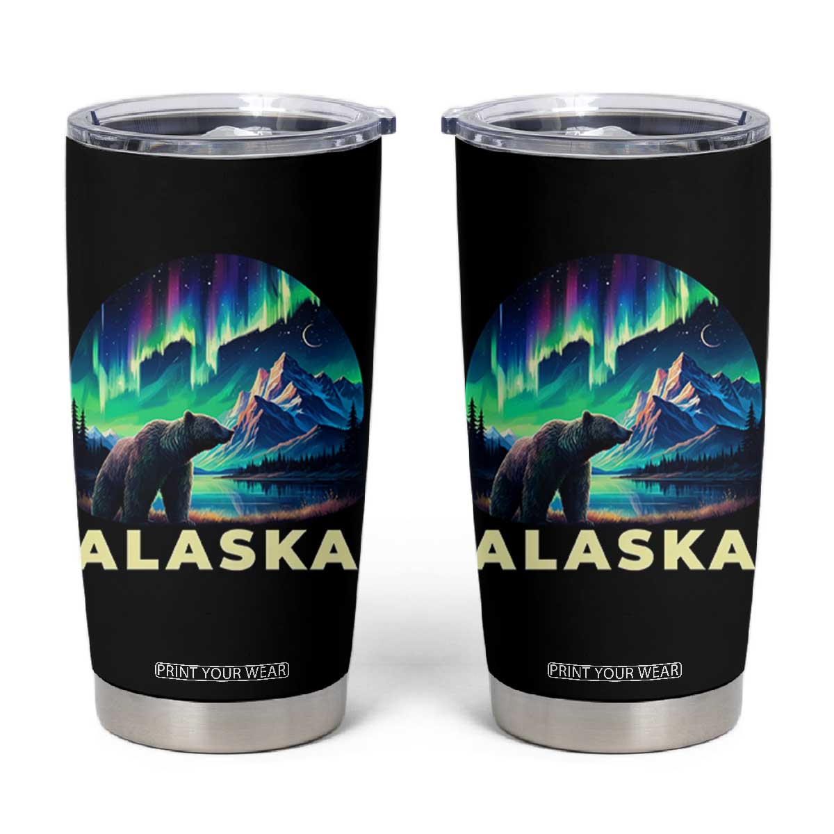 Bear Alaska Tumbler Cup Alaskan Night Sky Northern Lights Aurora TS10 Black Print Your Wear