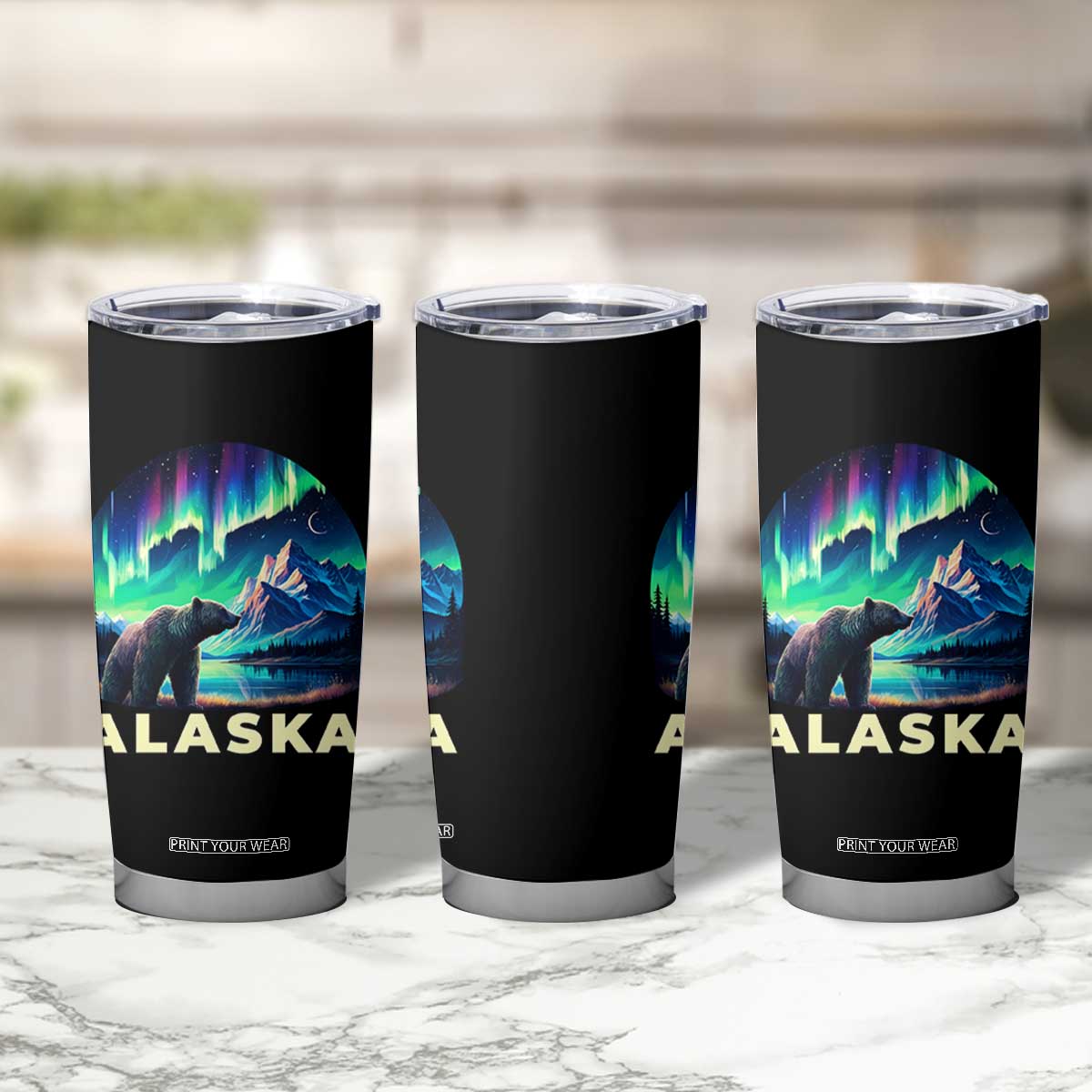 Bear Alaska Tumbler Cup Alaskan Night Sky Northern Lights Aurora TS10 Print Your Wear