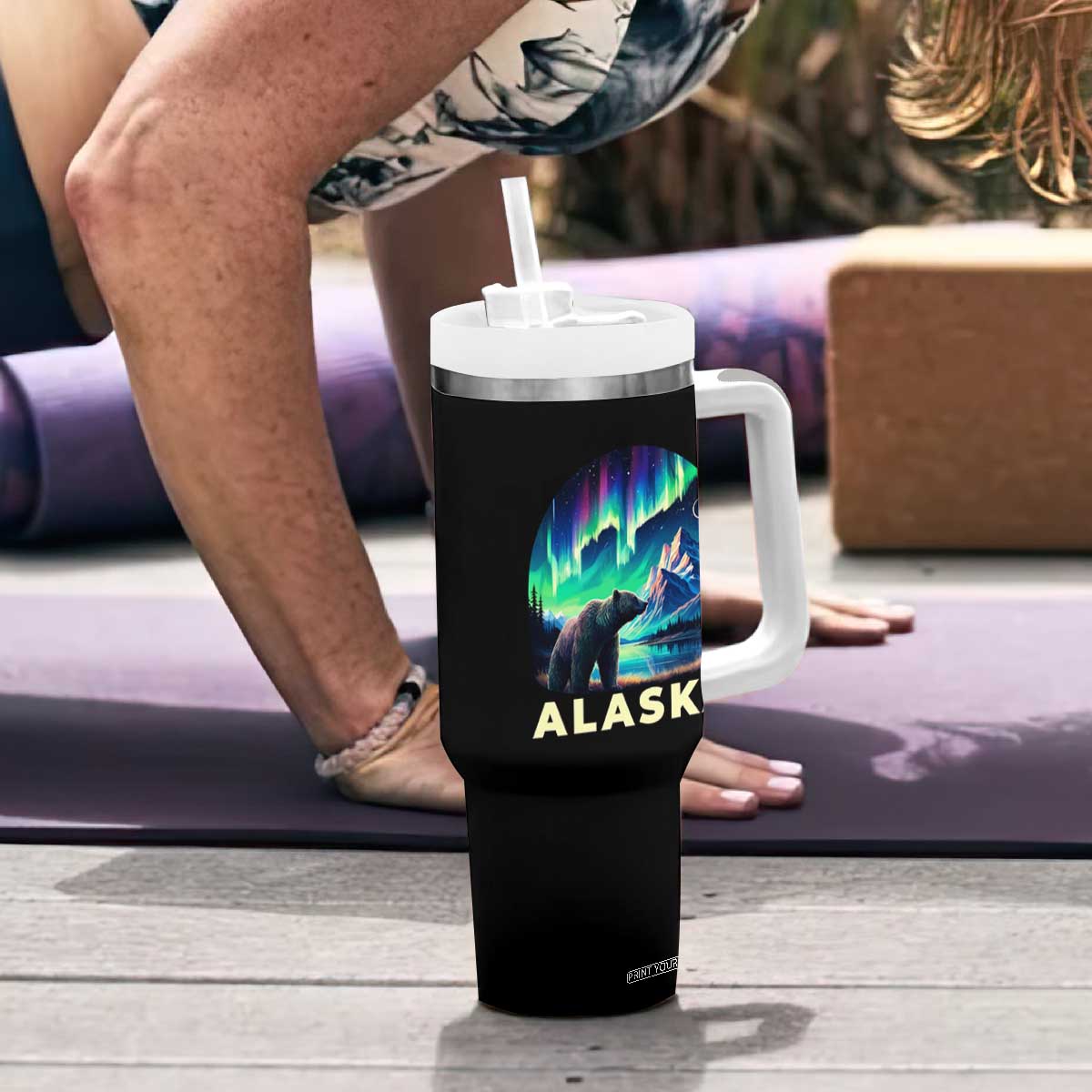 Bear Alaska Tumbler With Handle Alaskan Night Sky Northern Lights Aurora TS10 Print Your Wear