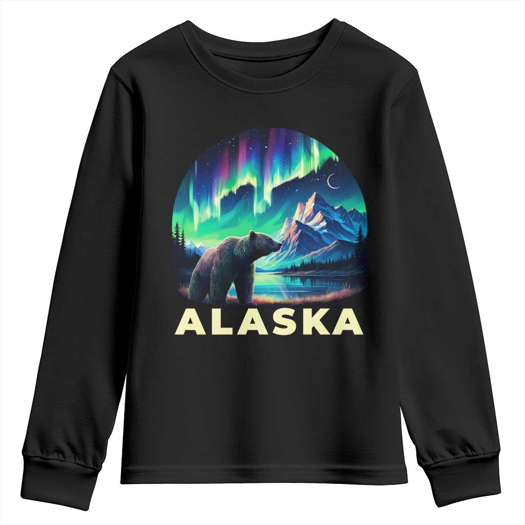 Bear Alaska Youth Sweatshirt Alaskan Night Sky Northern Lights Aurora TS10 Black Print Your Wear