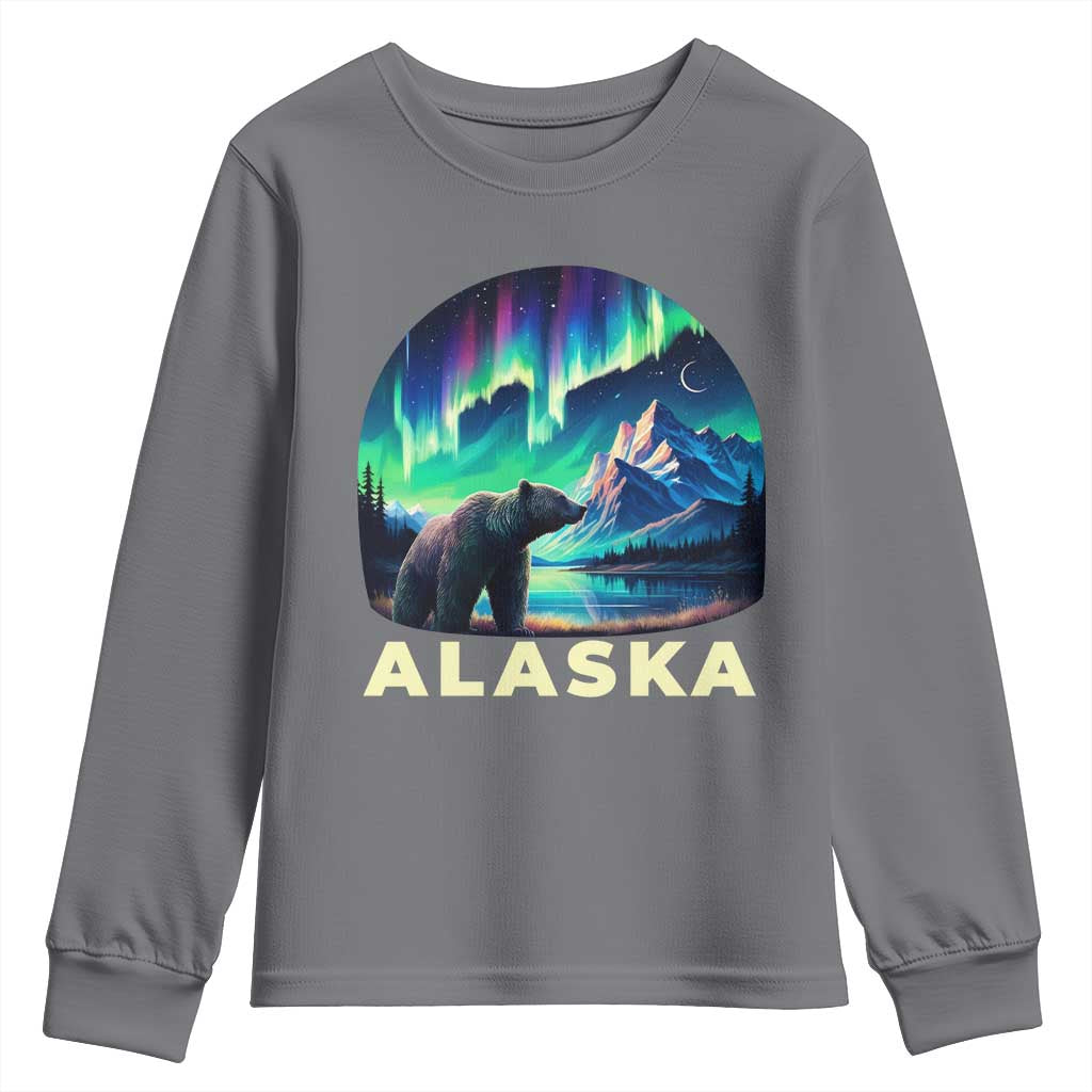 Bear Alaska Youth Sweatshirt Alaskan Night Sky Northern Lights Aurora TS10 Charcoal Print Your Wear