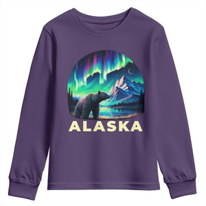 Bear Alaska Youth Sweatshirt Alaskan Night Sky Northern Lights Aurora TS10 Purple Print Your Wear
