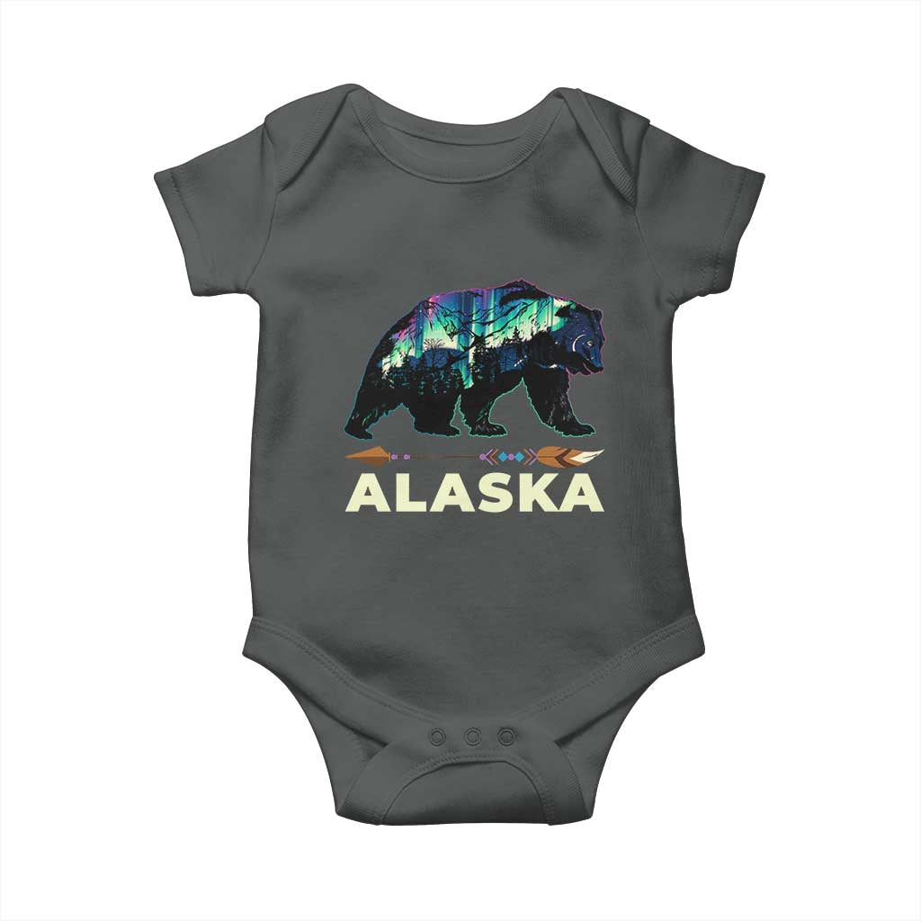 Alaska Baby Onesie Alaskan Night Sky Northern Lights Aurora Bear TS10 Dark Heather Print Your Wear