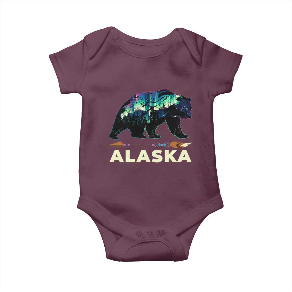 Alaska Baby Onesie Alaskan Night Sky Northern Lights Aurora Bear TS10 Maroon Print Your Wear