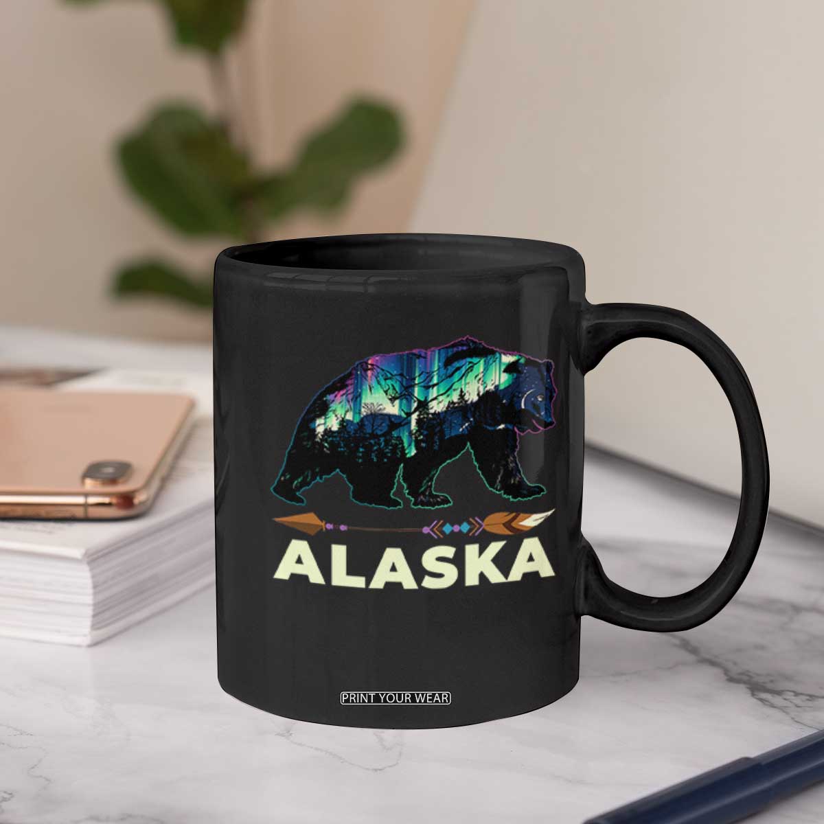 Alaska Coffee Mug Alaskan Night Sky Northern Lights Aurora Bear TS10 Print Your Wear