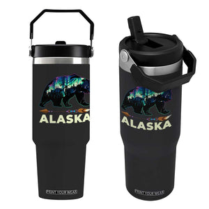 Alaska Flip Straw Tumbler Alaskan Night Sky Northern Lights Aurora Bear TS10 One Size: 30 oz Black Print Your Wear