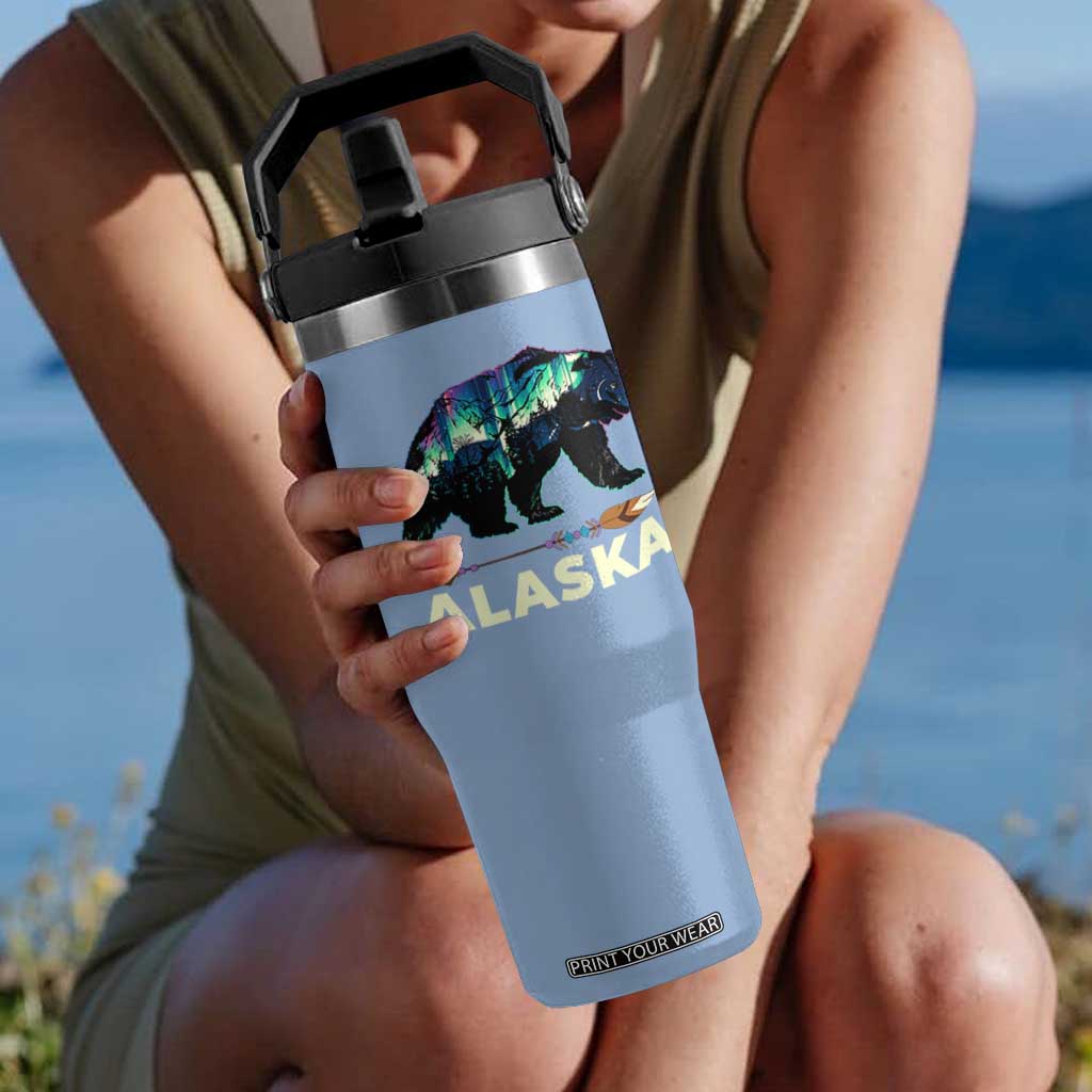 Alaska Flip Straw Tumbler Alaskan Night Sky Northern Lights Aurora Bear TS10 One Size: 30 oz Light Blue Print Your Wear
