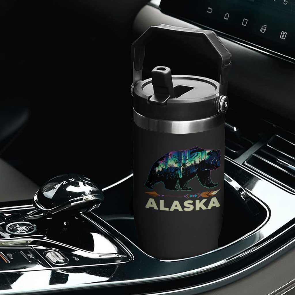 Alaska Flip Straw Tumbler Alaskan Night Sky Northern Lights Aurora Bear TS10 Print Your Wear