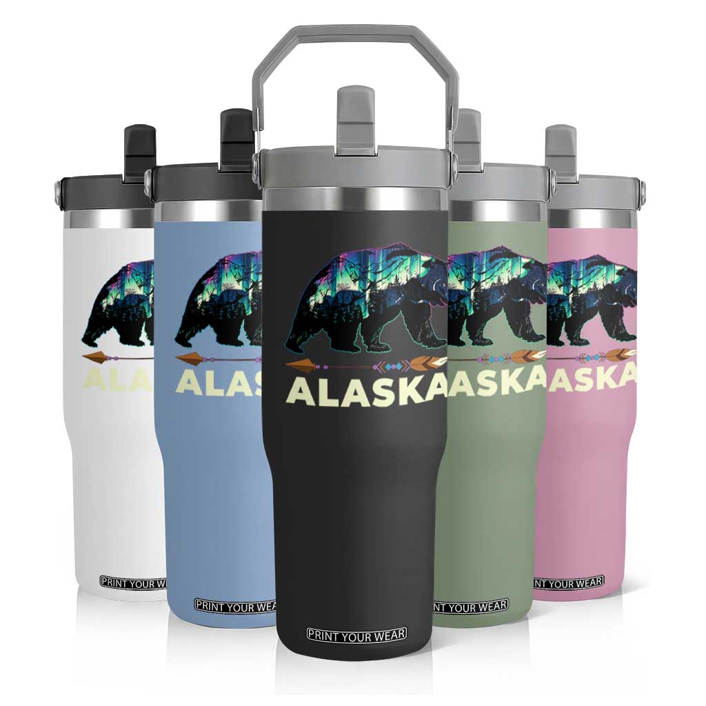 Alaska Flip Straw Tumbler Alaskan Night Sky Northern Lights Aurora Bear TS10 Print Your Wear