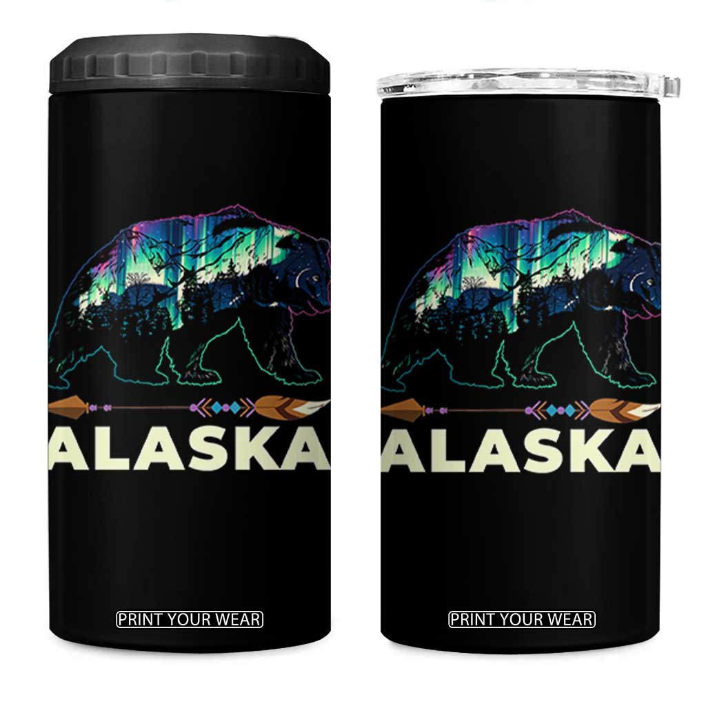 Alaska 4 in 1 Can Cooler Tumbler Alaskan Night Sky Northern Lights Aurora Bear TS10 One Size: 16 oz Black Print Your Wear