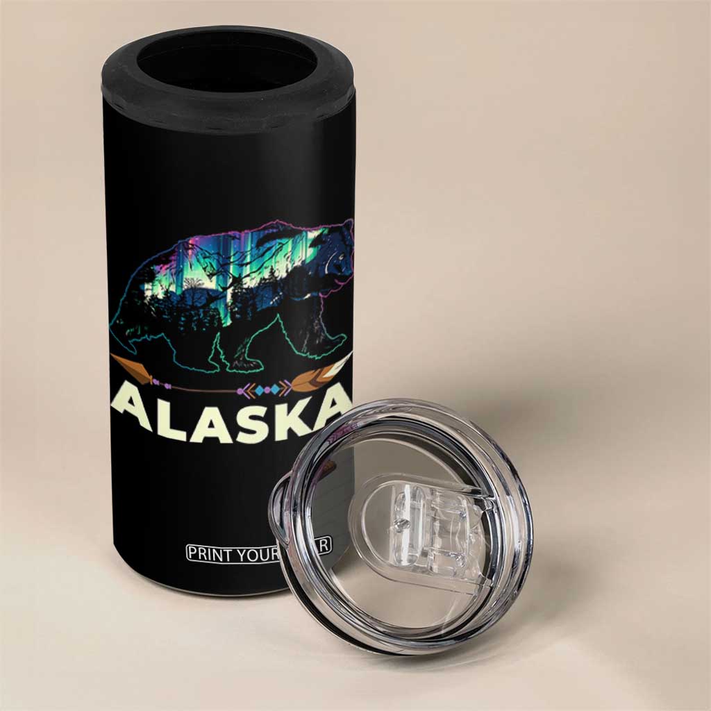 Alaska 4 in 1 Can Cooler Tumbler Alaskan Night Sky Northern Lights Aurora Bear TS10 Print Your Wear