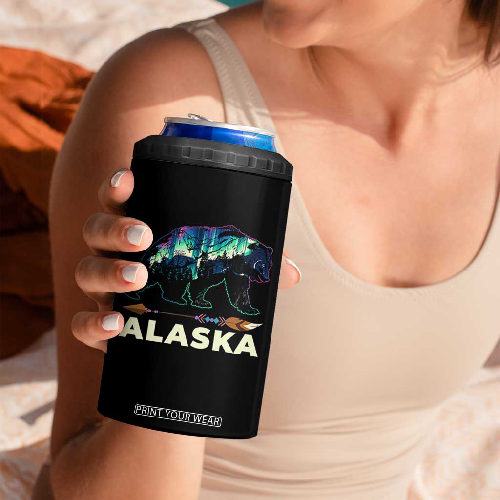 Alaska 4 in 1 Can Cooler Tumbler Alaskan Night Sky Northern Lights Aurora Bear TS10 Print Your Wear