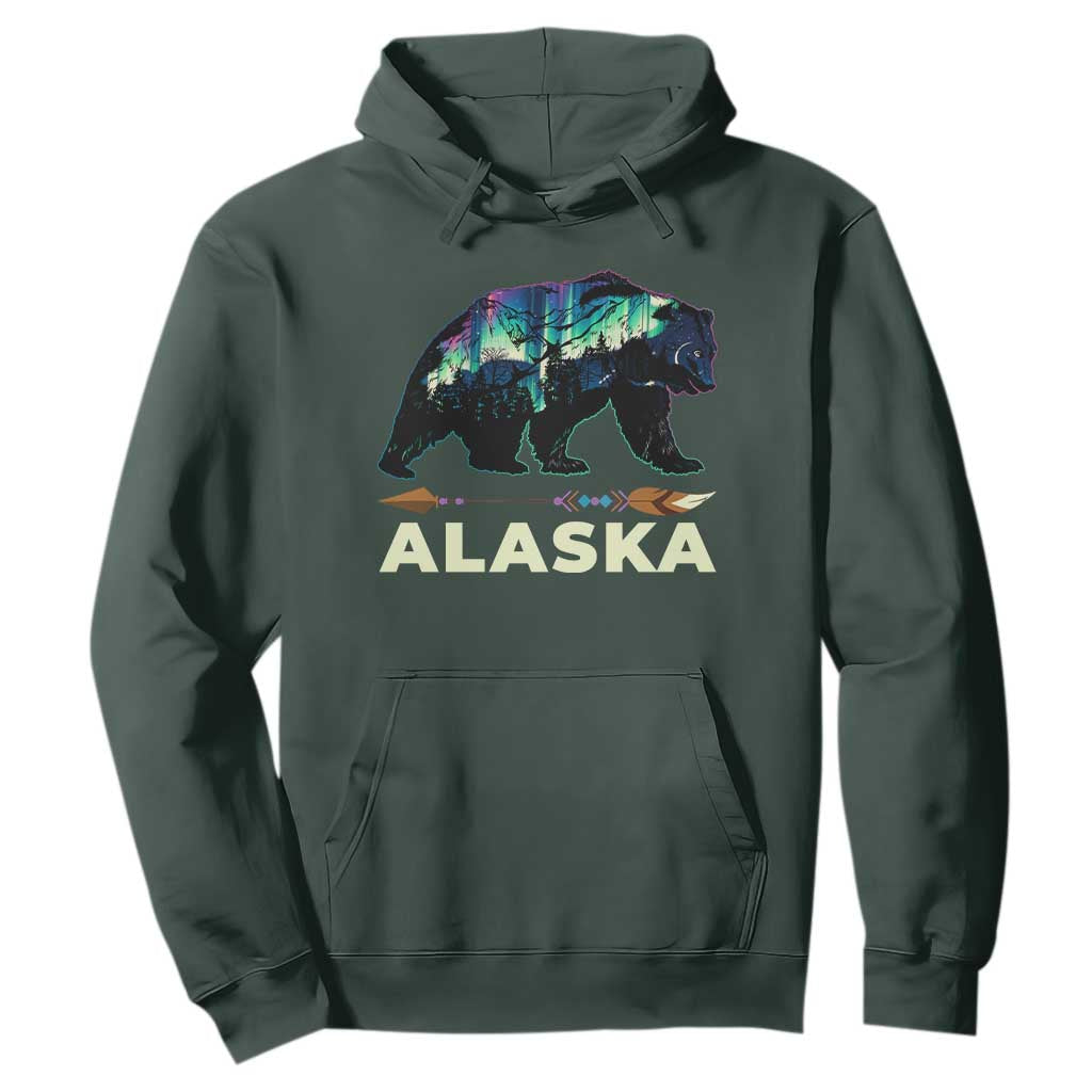 Alaska Hoodie Alaskan Night Sky Northern Lights Aurora Bear TS10 Dark Forest Green Print Your Wear
