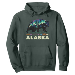 Alaska Hoodie Alaskan Night Sky Northern Lights Aurora Bear TS10 Dark Forest Green Print Your Wear