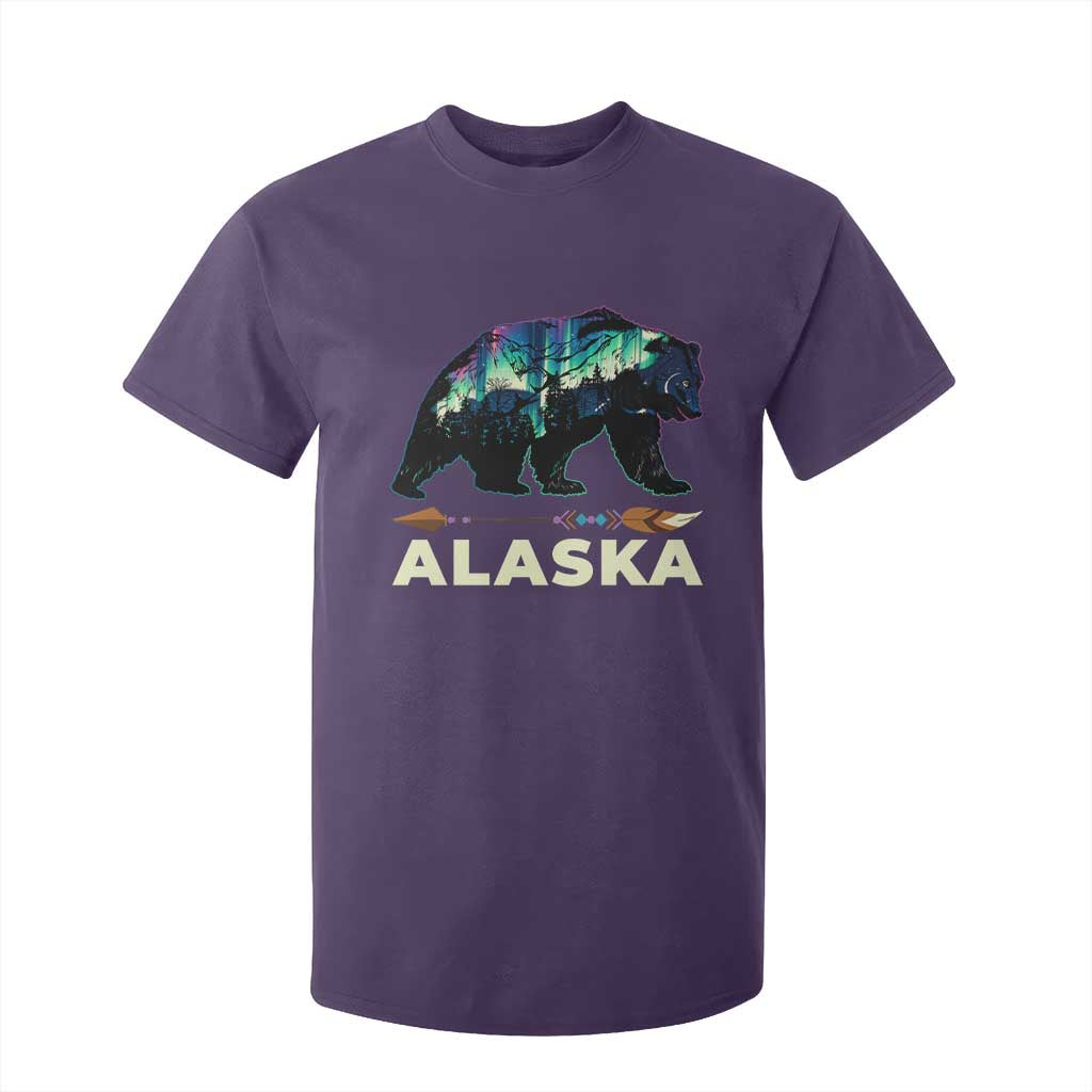 Alaska T Shirt For Kid Alaskan Night Sky Northern Lights Aurora Bear TS10 Purple Print Your Wear