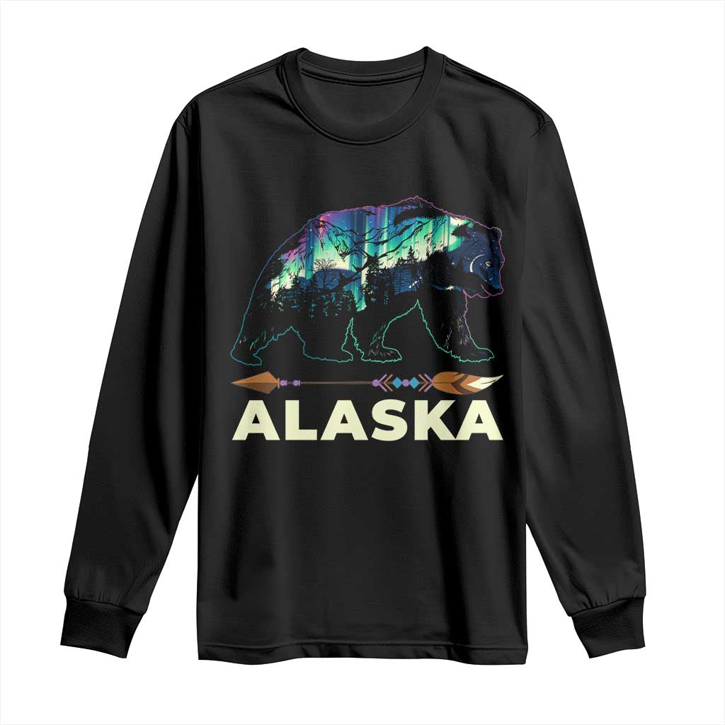 Alaska Long Sleeve Shirt Alaskan Night Sky Northern Lights Aurora Bear TS10 Black Print Your Wear