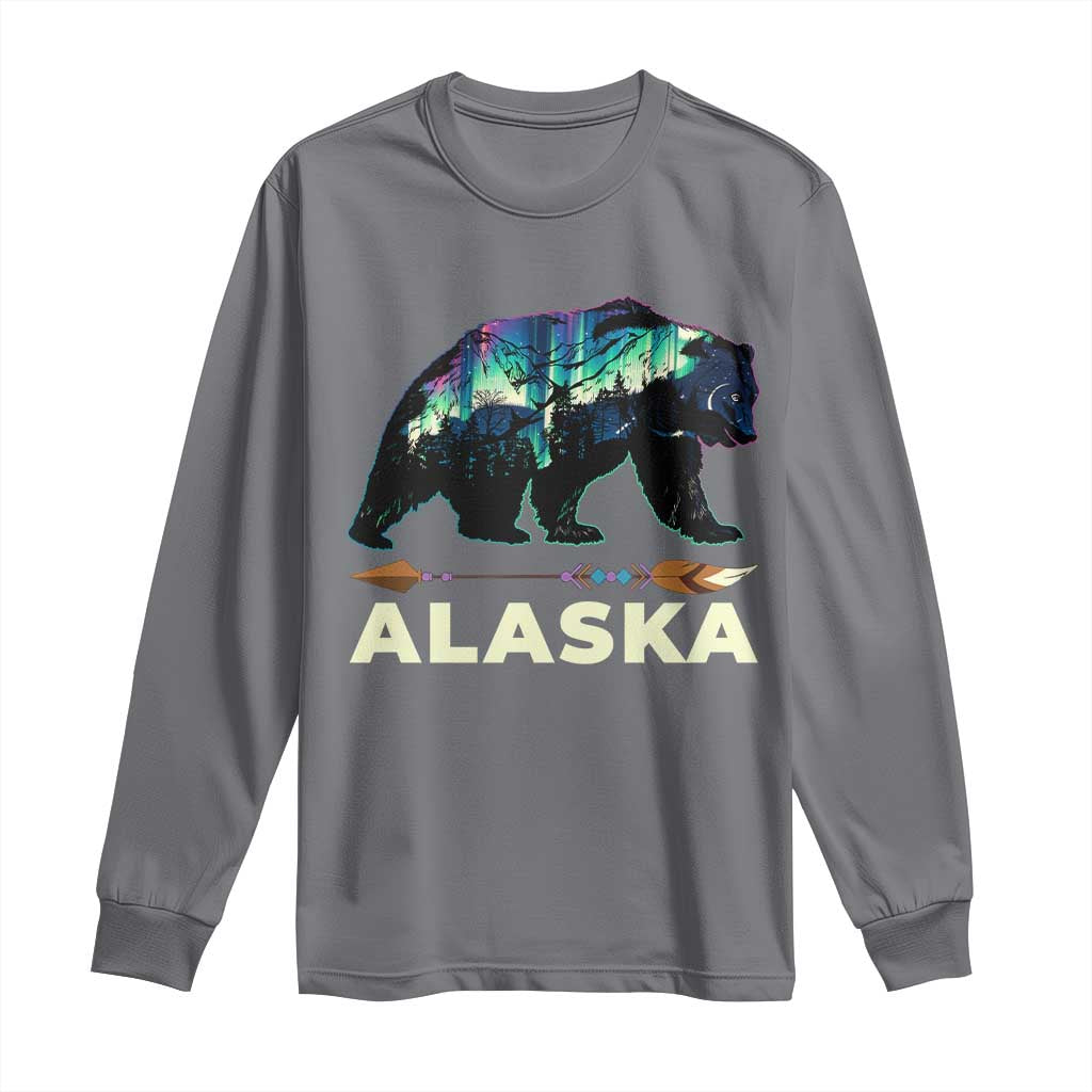 Alaska Long Sleeve Shirt Alaskan Night Sky Northern Lights Aurora Bear TS10 Charcoal Print Your Wear